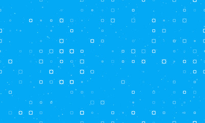 Seamless background pattern of evenly spaced white currency signs of different sizes and opacity. Vector illustration on light blue background with stars
