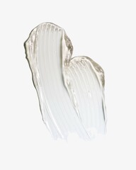 Liquid cosmetic gel or vaseline smudge texture on light gray background