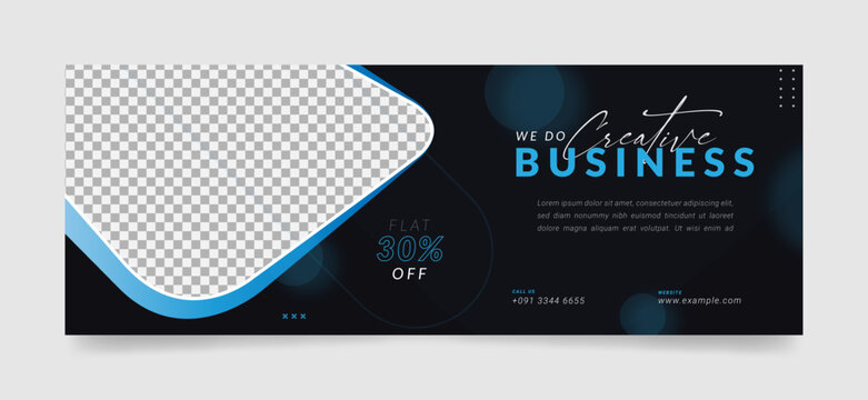 Business facebook cover page timeline web ad banner template with photo place. modern and creative layout dark blue background design for medical, healthcare, seminar, education, e learning etc.