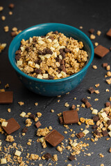 Chocolate granola cereals in bowl