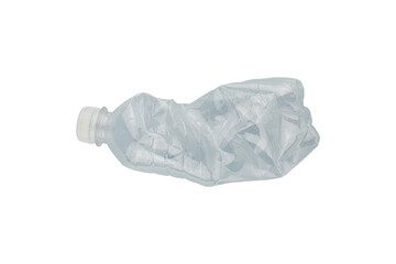 crumpled plastic bottle isolate. The concept of the use and recycling of plastic. - obrazy, fototapety, plakaty