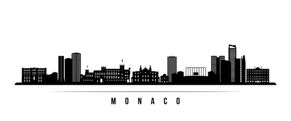 Monaco skyline horizontal banner. Black and white silhouette of Monaco. Vector template for your design.