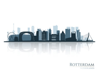 Rotterdam skyline silhouet met reflectie. Landschap Rotterdam, Nederland. Vector illustratie.