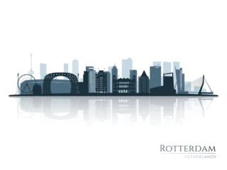 Zelfklevend Fotobehang Rotterdam Rotterdam skyline silhouet met reflectie. Landschap Rotterdam, Nederland. Vector illustratie.