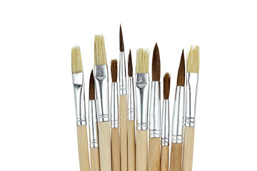 
set of paint brushes, isolate, copy space, top view