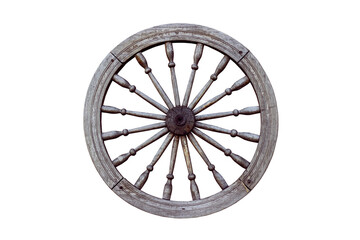 old wooden cart wheel isolated