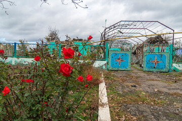 War in Ukraine. 2022 Russian invasion of Ukraine. Countryside. House destroyed by shelling....