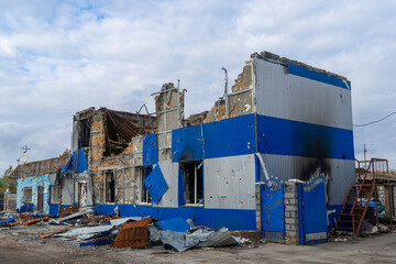 War in Ukraine. 2022 Russian invasion of Ukraine. Countryside. House destroyed by shelling....