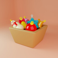 Obraz premium Christmas box with toys 3D illustration.
