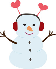 Christmas snowman with heart headphones in cartoon style