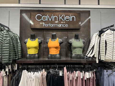 Minnetonka, Minnesota - October 27, 2022: Display of Calvin Klein performance althetic wear for women on sale at a Macys store