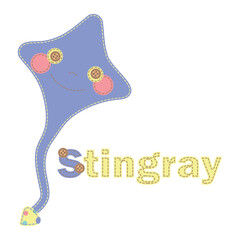Vector patchwork design with stingray fish. Cute vector cartoon fish stingray.  Baby Shower, greeting, holiday and invitation card. Stingray fish applique. Vector children's patchwork illustration.  