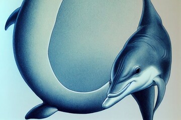 Portrait of a beautiful dolphin closeup. Pencil drawing.