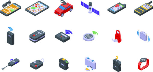 GPS tracker icons set isometric vector. Car app. Phone city © ylivdesign