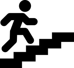 Fototapeta na wymiar Man climbing stairs vector icon. Up the stairs public signature