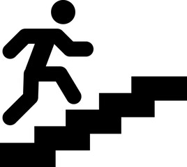 Man climbing stairs vector icon. Up the stairs public signature