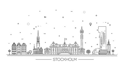 Stockholm, Sweden. This illustration represents the city with its most notable buildings - 542502283