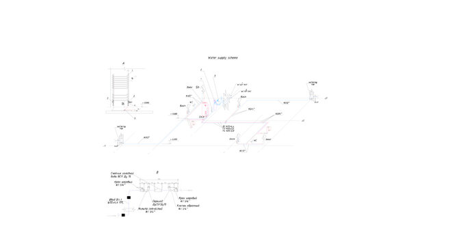 Water Supply And Sewerage System In The House. Blueprint, Isometric.