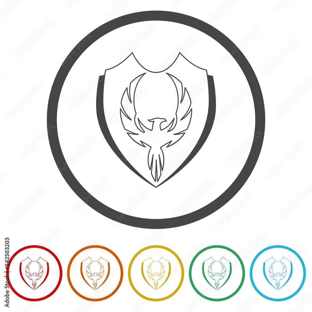 Poster phoenix shield icon. set icons in color circle buttons