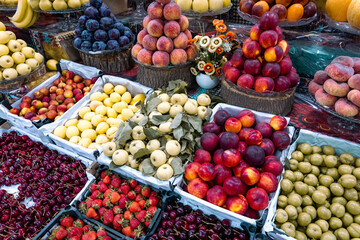 Green Market in Baku. Fresh fruit and vegetables at a traditional food bazaar. Baku, Azerbaijan. 