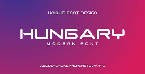 HUNGRY Abstract digital modern alphabet font. Logo creative font, type, technology, movie, digital, music, movie.  Font and illustration in vector format.
