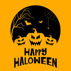 Happy Halloween with post with pumpkins bats and spider