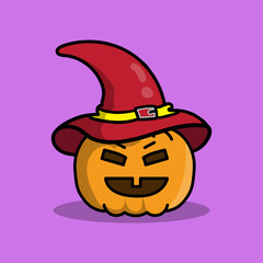 cute pumpkin wearing witch hat