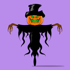 Flat illustration of scarecrow with pumpkin head