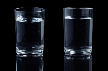 A glass with water on a black background