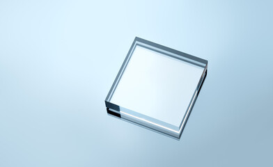 Glass pedestal, product stage or showcase. Mockup scene made with acrylic blocks as a template for...