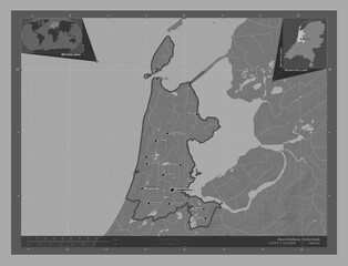 Noord-Holland, Netherlands. Bilevel. Labelled points of cities