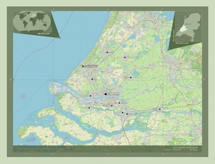 Zuid-Holland, Netherlands. OSM. Labelled points of cities