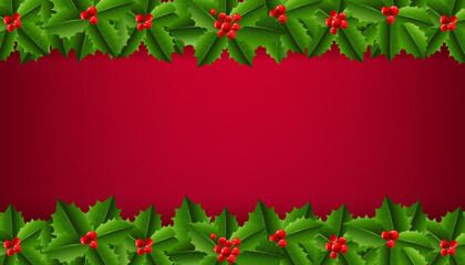 christmas background with red Holly Berry