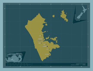 Auckland, New Zealand. Solid. Labelled points of cities