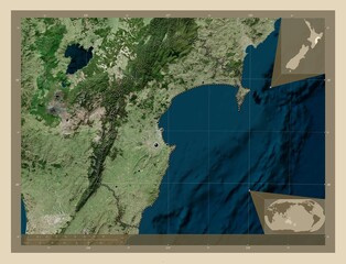 Hawke's Bay, New Zealand. High-res satellite. Major cities