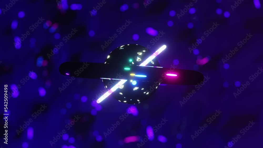 Wall mural 3d animation of fast bright colorful light rotating rings and sphere