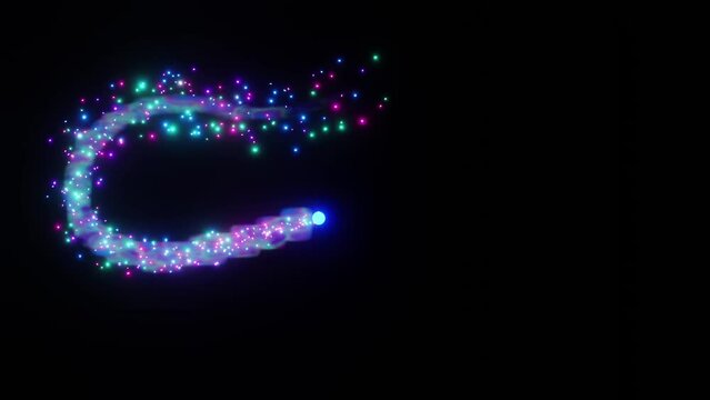 3D animation of magical shooting star with smoke and glowing particles