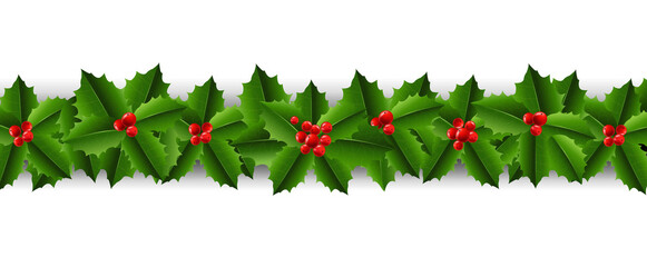Holly Berry Border With Isolated White Background