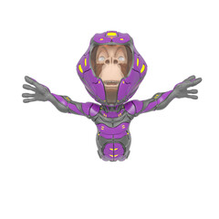 chimpanzee astronaut is doing a free jump