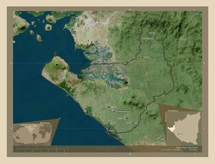 Chinandega, Nicaragua. High-res satellite. Labelled points of cities