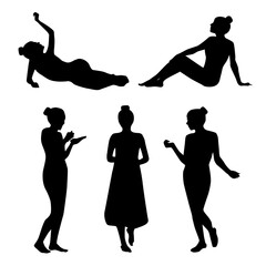 Vector collection of silhouettes of beauty girls, set of beautiful young women