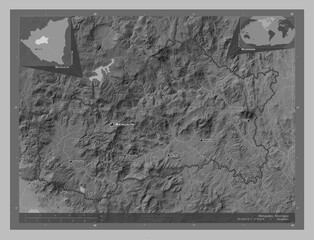 Matagalpa, Nicaragua. Grayscale. Labelled points of cities