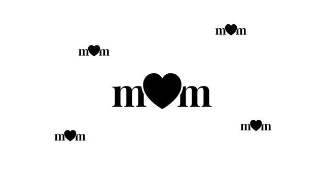 Zoom in and out animation the mother's day symbol. Large black symbol in the center and four small symbols around. Seamless looped 4k animation on white background