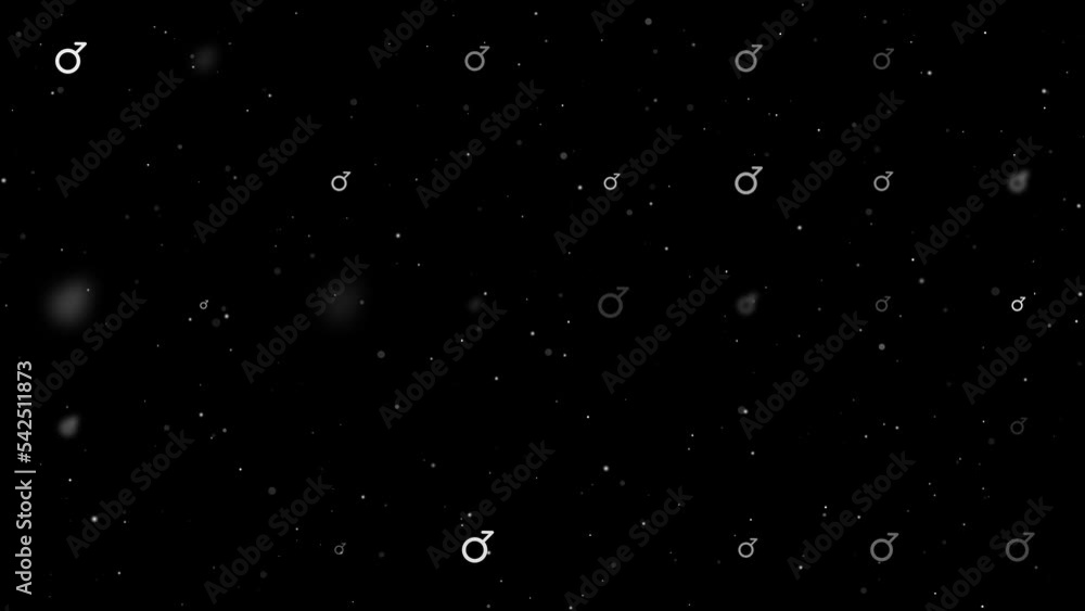 Poster template animation of evenly spaced demiboy symbols of different sizes and opacity. animation of tra