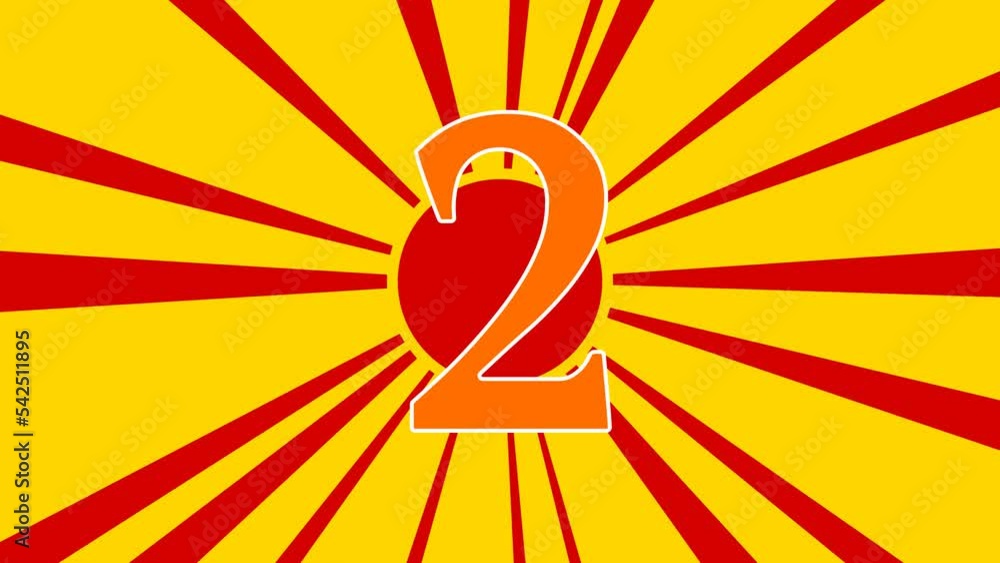 Poster number two symbol on the background of animation from moving rays of the sun. large orange symbol in