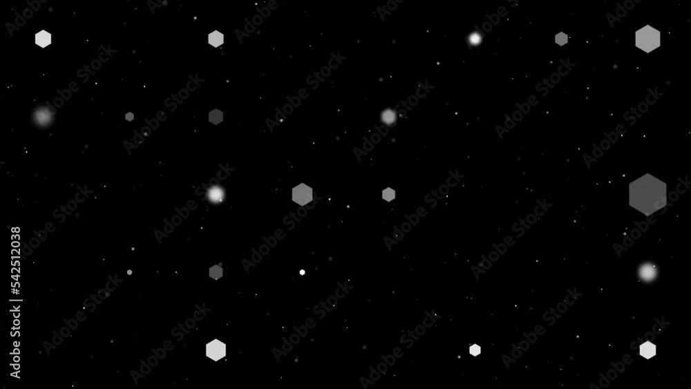 Poster template animation of evenly spaced hexagon symbols of different sizes and opacity. animation of tra
