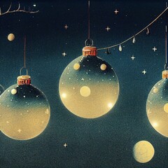 Retro grainy Christmas Ornament Baubles, Blue, Moon Sky