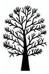 Obraz premium winter sihouette vector style hand drawn painting tree with snow. christmas, branch, decorative, background, art.
