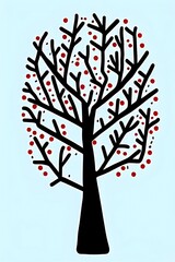 winter sihouette vector style hand drawn painting tree with snow. christmas, branch, decorative, background, art.