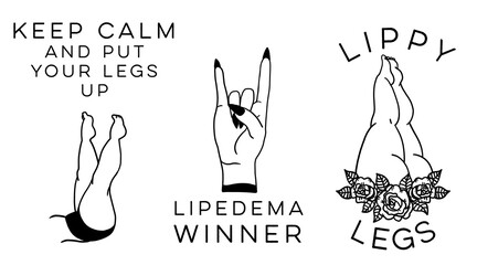 Lipedema Awareness illustrations, set of drawings, fat disorder, lipoedema and lymphedema, self love, healthcare illustration, chronic disease, Women's legs

